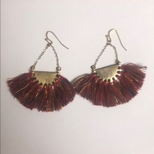 Gold and Red Tassel Earrings